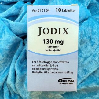 Jodix 130 mg boks liggende på lyseblå fløyel