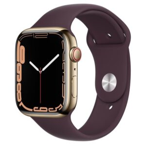 Apple Watch Series 7 GPS + Cellular 45mm Gold Stainless Steel Case with Dark Cherry Sport Band
