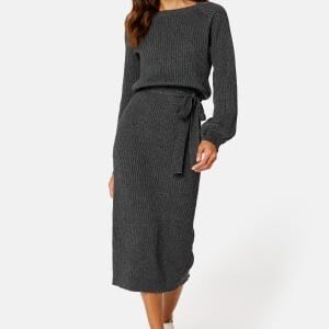 BUBBLEROOM Amira knitted dress Dark grey melange 4XL