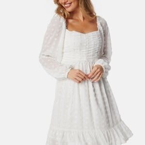 BUBBLEROOM Dobby Dot Rushed Dress White L
