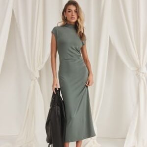 BUBBLEROOM Drapy Cap Sleeve Dress Green S