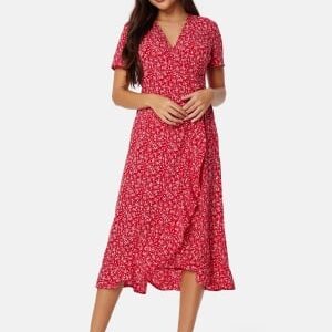 BUBBLEROOM Flounce Midi Wrap Dress Red/Patterned L