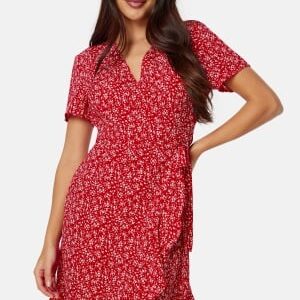 BUBBLEROOM Flounce Short Wrap Dress Red/Patterned S