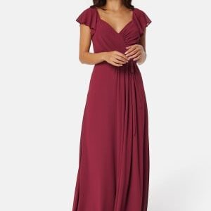 Bubbleroom Occasion Butterfly Sleeve Draped Chiffon Gown Wine-red 44