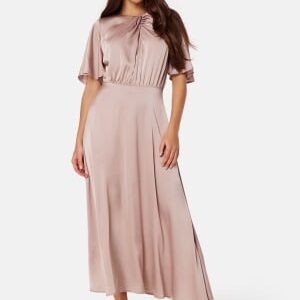 Bubbleroom Occasion Butterfly Sleeve Satin Midi Dress Light nougat 40