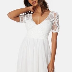 Bubbleroom Occasion Floral V-Neck Short Dress White 46