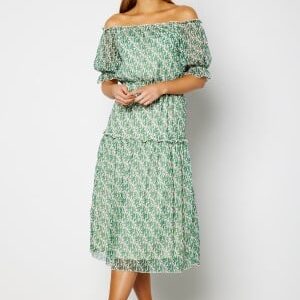 Bubbleroom Occasion Freeda Printed off Shoulder Dress Green / Floral 4XL