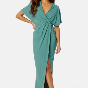 Bubbleroom Occasion Wrap Slit Maxi Dress Dark dusty green 44