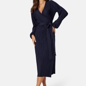 BUBBLEROOM Pleated Wrap Midi Dress Navy XS