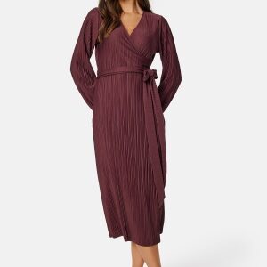 BUBBLEROOM Pleated Wrap Midi Dress Wine-red S