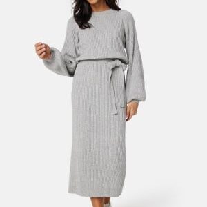 BUBBLEROOM Round Neck Rib Knitted Midi Dress Grey melange 4XL