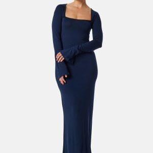 BUBBLEROOM Square Neck L/S Maxi Dress Navy S