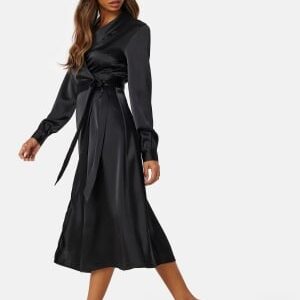 BUBBLEROOM Terilee Satin Wrap Dress Black 36