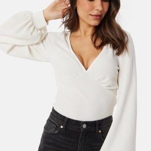 BUBBLEROOM V-neck Puff Sleeve L/S Top White XL