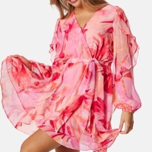 FOREVER NEW Cinzia Ruffle Mini Dress Pink/Orange 36