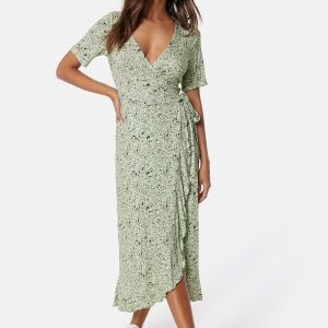Happy Holly Frill Wrap Dress Green/Patterned 52/54
