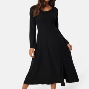 Happy Holly Soft Rib Slit Midi Dress Black 52/54