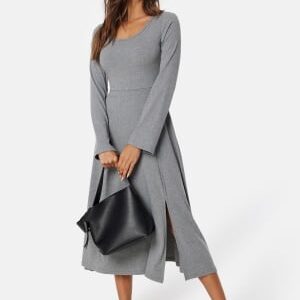 Happy Holly Soft Rib Slit Midi Dress Grey melange 40/42