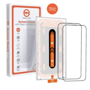 Mobile Origin Orange Screen Guard iPhone 15 Plus with easy applicator - 2 pack