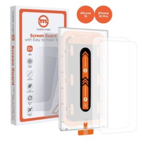 Mobile Origin Orange Screen Guard iPhone 15 Pro/15 with easy applicator - 2 pack