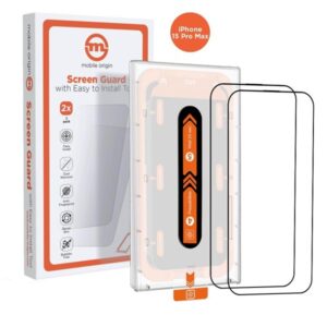 Mobile Origin Orange Screen Guard iPhone 15 Pro Max with easy applicator - 2 pack