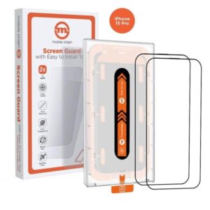 Mobile Origin Orange Screen Guard iPhone 15 Pro with easy applicator - 2 pack