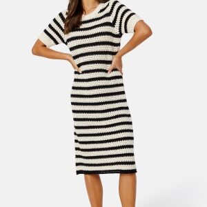 SELECTED FEMME Alby SS Long Knit Dress Birch Stripes:BLACK S