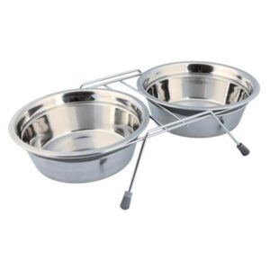 Trixie Bowl set anti-rattle stainless steel/metal 2 × 1.5 l/ø 21 cm/44 × 10 × 23 cm grey
