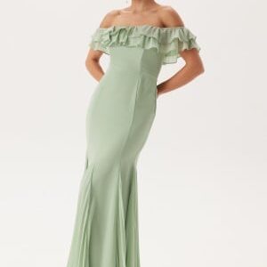 Goddiva Frilly Chiffon Off Shoulder Ma Sage Green XL (UK16)