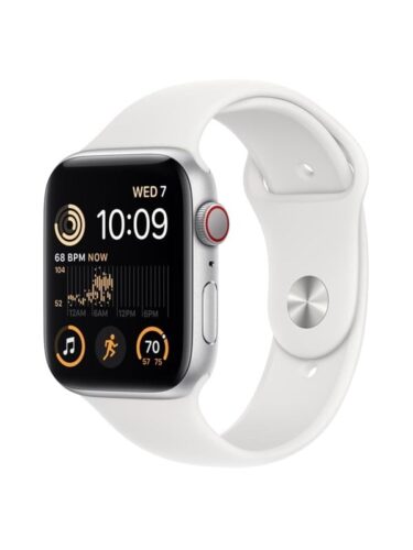 Apple Watch SE (2022) GPS + Cellular 44mm Silver Aluminium Case with White Sport Band – 0194253165866