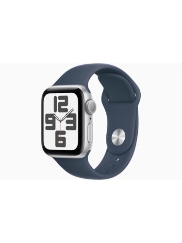 Apple Watch SE (2023) GPS 40mm – Silver Aluminium Case with Storm Blue Sport Band – S/M – 0194253770022