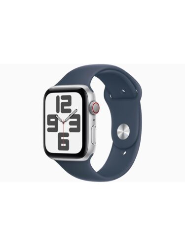 Apple Watch SE (2023) GPS + Cellular 44mm – Silver Aluminium Case with Storm Blue Sport Band – S/M – 0194253794936