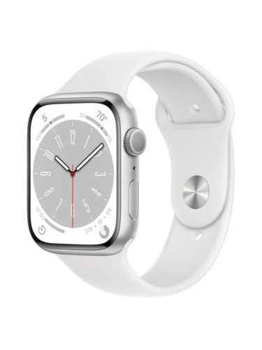 Apple Watch Series 8 GPS 45mm Silver Aluminium Case with White Sport Band – 0194253250456