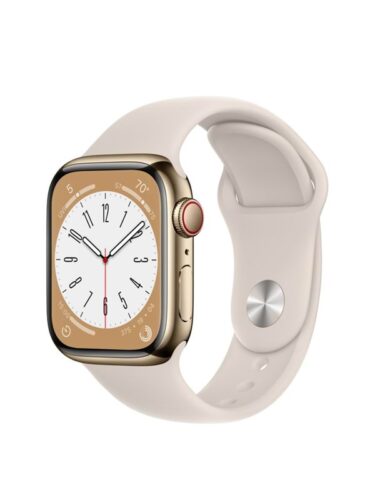 Apple Watch Series 8 GPS + Cellular 41mm Gold Stainless Steel Case with Starlight Sport Band – 0194253178958