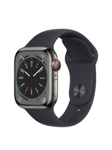 Apple Watch Series 8 GPS + Cellular 41mm Graphite Stainless Steel Case with Midnight Sport Band – 0194253179658