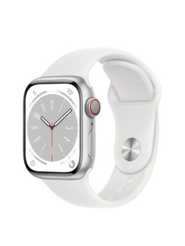 Apple Watch Series 8 GPS + Cellular 41mm Silver Aluminium Case with White Sport Band – 0194253239314