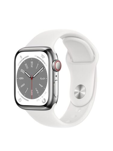 Apple Watch Series 8 GPS + Cellular 41mm Silver Stainless Steel Case with White Sport Band – 0194253178255