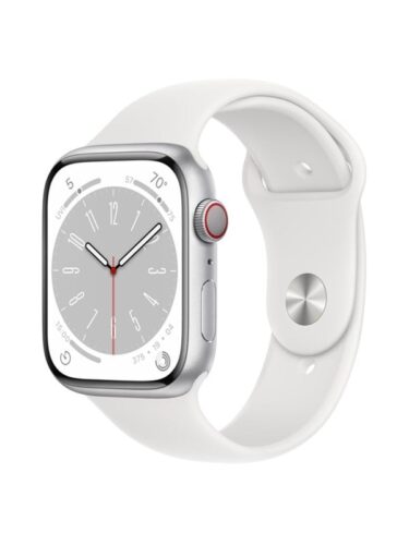 Apple Watch Series 8 GPS + Cellular 45mm Silver Aluminium Case with White Sport Band – 0194253239505