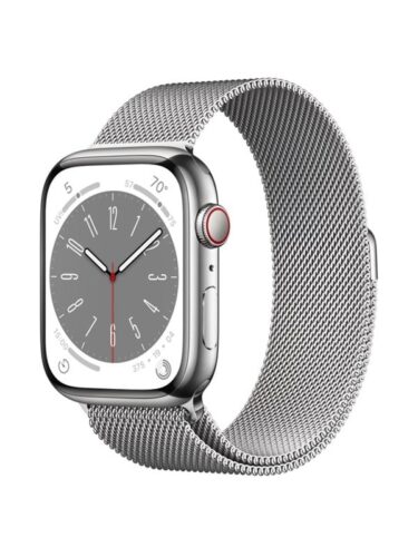 Apple Watch Series 8 GPS + Cellular 45mm Silver Stainless Steel Case with Silver Milanese Loop – 0194253182191