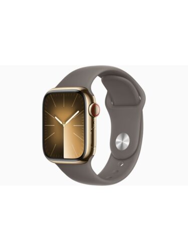 Apple Watch Series 9 GPS + Cellular 41mm – Gold Stainless Steel Case with Clay Sport Band – M/L – 0194253844976