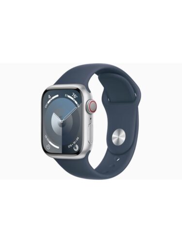 Apple Watch Series 9 GPS + Cellular 41mm – Silver Aluminium Case with Storm Blue Sport Band – M/L – 0194253842095