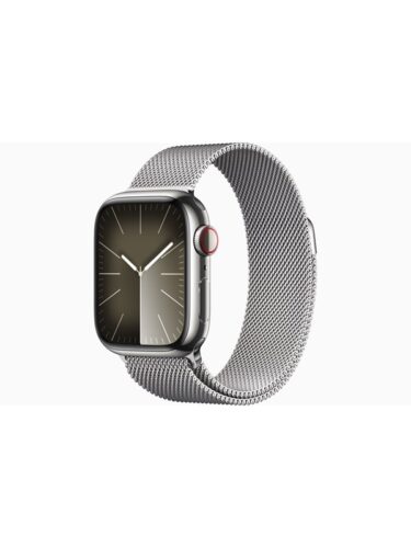 Apple Watch Series 9 GPS + Cellular 41mm – Silver Stainless Steel Case with Silver Milanese Loop – 0194253844334