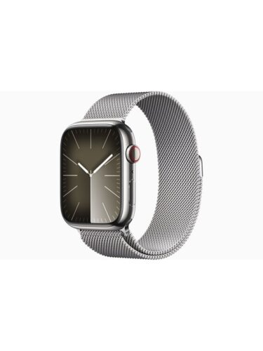 Apple Watch Series 9 GPS + Cellular 45mm – Silver Stainless Steel Case with Silver Milanese Loop – 0194253851844