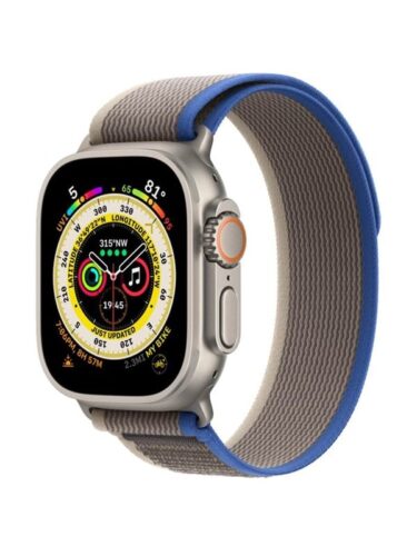 Apple Watch Ultra GPS + Cellular 49mm Titanium Case with Blue/Gray Trail Loop – S/M – 0194253144991