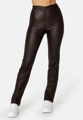 BUBBLEROOM Alicia coated straight leg trousers Dark brown 34 – 7333340155493