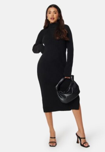 BUBBLEROOM Amira knitted slit dress Black S – 7333340155271