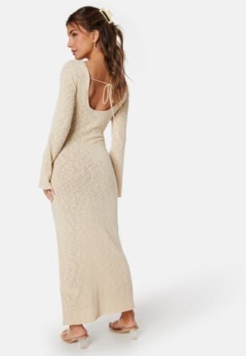 BUBBLEROOM Ayra Fine Knitted Maxi Dress Light beige L – 7333340289709