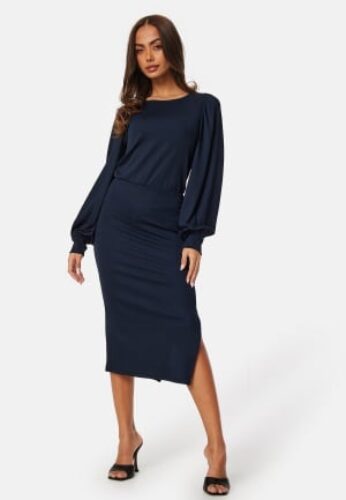 BUBBLEROOM Balloon Sleeve Rib Dress Navy XL – 7333340313077