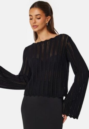 BUBBLEROOM Boat Neck Structure Knitted Sweater Black S – 7333340291207