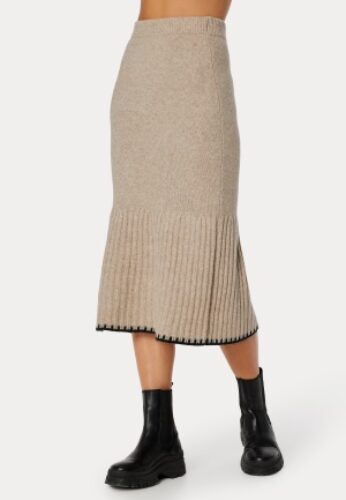 BUBBLEROOM Contrast Edge Knitted Skirt Beige melange M – 7333340251928
